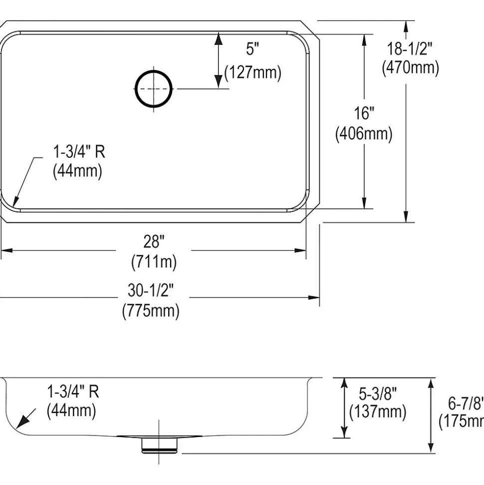 Elkay Lustertone Stainless Steel 30-1/2" x 18-1/2" x 5-3/8", Single Bowl Undermount ADA Sink with Perfect Drain (ELUHAD281655PD)