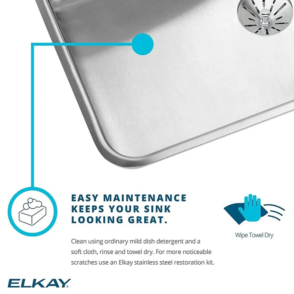 Elkay Lustertone Stainless Steel 30-1/2" x 18-1/2" x 5-3/8", Single Bowl Undermount ADA Sink with Perfect Drain (ELUHAD281655PD)