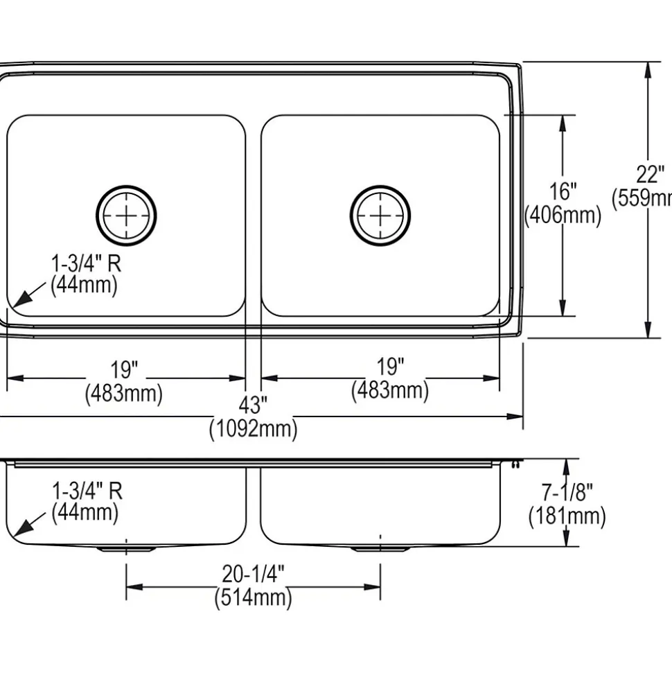 Elkay Pacemaker 43" Double Basin Drop In Stainless Steel Kitchen Sink (PSR43221)