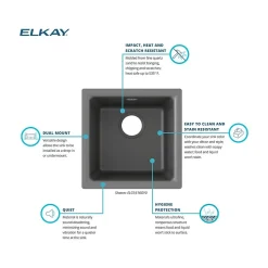 Elkay Quartz Classic Single-Bowl Drop In/Undermount Kitchen Sink, 15.75