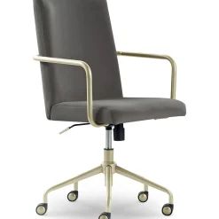 Elle Decor Giselle Fabric Computer and Desk Chair, Light Gray/Gold (CHR10058B)