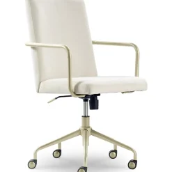 Elle Decor Giselle Fabric Computer and Desk Chair, Cream/Gold (CHR10058D)