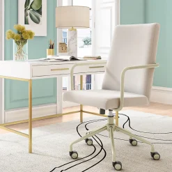 Elle Decor Giselle Fabric Computer and Desk Chair, Cream/Gold (CHR10058D)