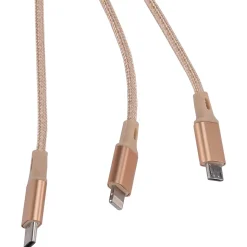 ELLIE ROSE Gold Nylon 3-in-1 Charging Cable, 6 Feet (3CBL-0058)
