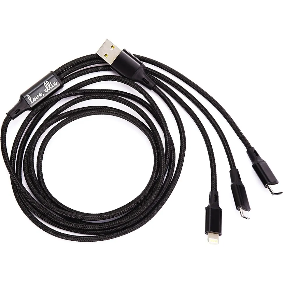 ELLIE ROSE 3-in-1 Charging Cable, 6 Feet Black (3CBL-0047)
