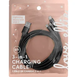 ELLIE ROSE 3-in-1 Charging Cable, 6 Feet Black (3CBL-0047)