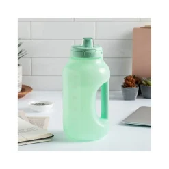 ello Hydra Time Markers Plastic Water Bottle with Straw, 64 oz., Yucca (299-0826-025-2)