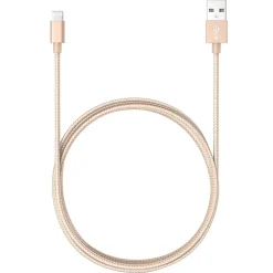 Ematic Charge and Sync Braided Lightning to USB-A Cable, 3 ft., Gold, (ELM341)