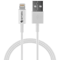 Ematic Charge and Sync Lightning to USB-A Cable 10 ft., White, (ELC510)