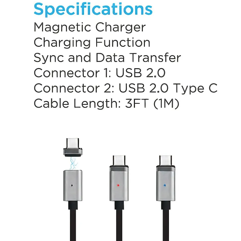 Ematic Magnetic USB-C to USB-A Cable for Android Devices, 3 ft., Black (EUTCMG300)