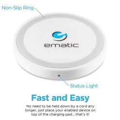 Ematic Wireless Charging Pad with USB Charging Cable, 1,500 mAh, White (MWCH1500)