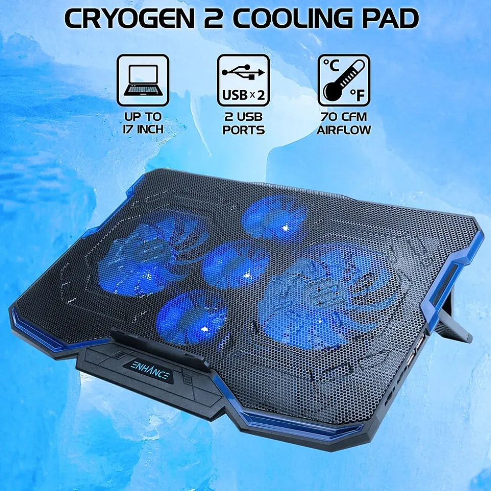 ENHANCE Cryogen Laptop Cooling Stand, USB Connectivity, Blue/Black (ENGXC20100BLWS)