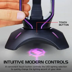 ENHANCE ENPCGXH100BKWS 3-in-1 Headset Stand with RGB Colors, USB Powered, Black