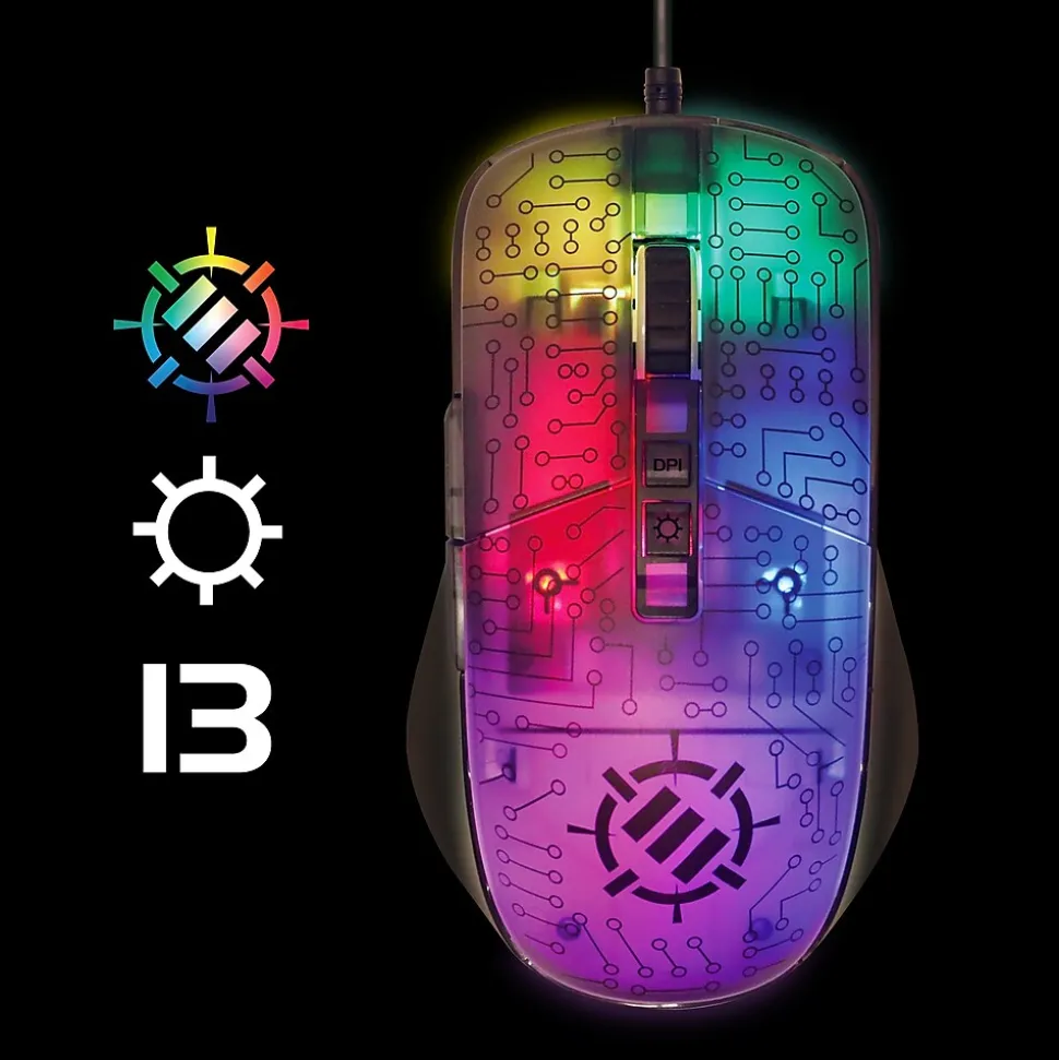 ENHANCE Voltaic 2 Wired Ambidextrous Laser USB Gaming Mouse, Clear with Multicolor LEDs (ENVOMN2100CLWS)