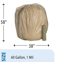 Envision LLDPE 60 Gallon Industrial Trash Bag, 58" x 38", Low Density, 1 mil, Gray, 100 Bags/Box, 10 Rolls (L385810K)