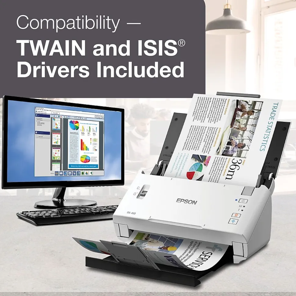 Epson DS-410 Desktop Scanner, Black/White (B11B249201)