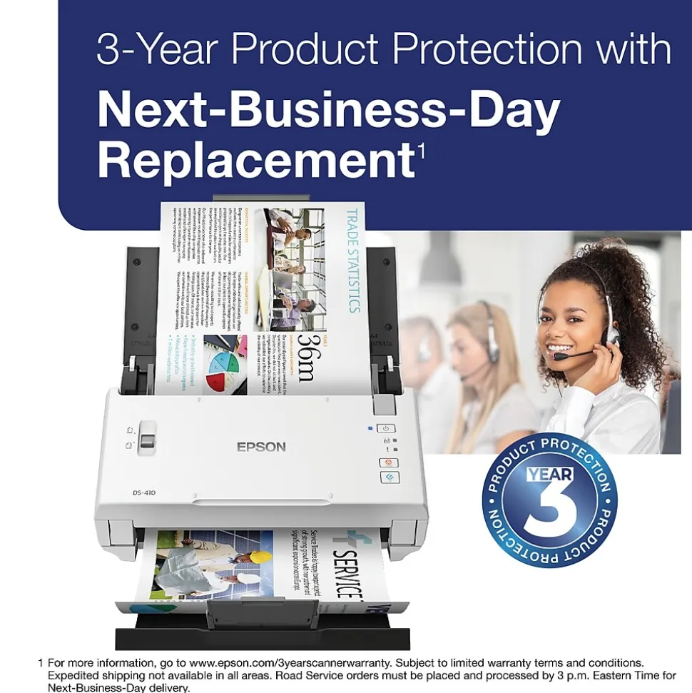 Epson DS-410 Desktop Scanner, Black/White (B11B249201)