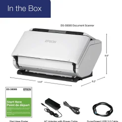 Epson DS-30000 Large-format Duplex Document Scanner, White (B11B256201)