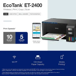Epson EcoTank ET-2400 Wireless Color Inkjet Printer, All-In-One Supertank, Print, Scan, Copy (9592581)
