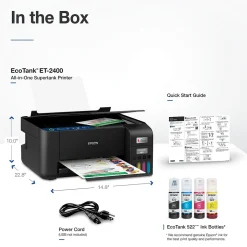 Epson EcoTank ET-2400 Wireless Color Inkjet Printer, All-In-One Supertank, Print, Scan, Copy (9592581)