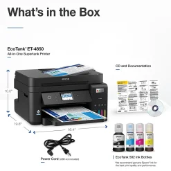 Epson EcoTank ET-4850-B Wireless Color Inkjet Printer, All-In-One Supertank, Print, Scan, Copy, Fax (9472544)