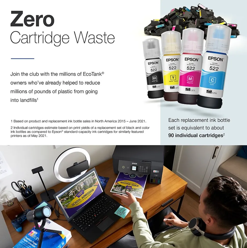 Epson EcoTank ET-2800-B Wireless Color Inkjet Printer, All-In-One Supertank, Print, Scan, Copy (9472532)