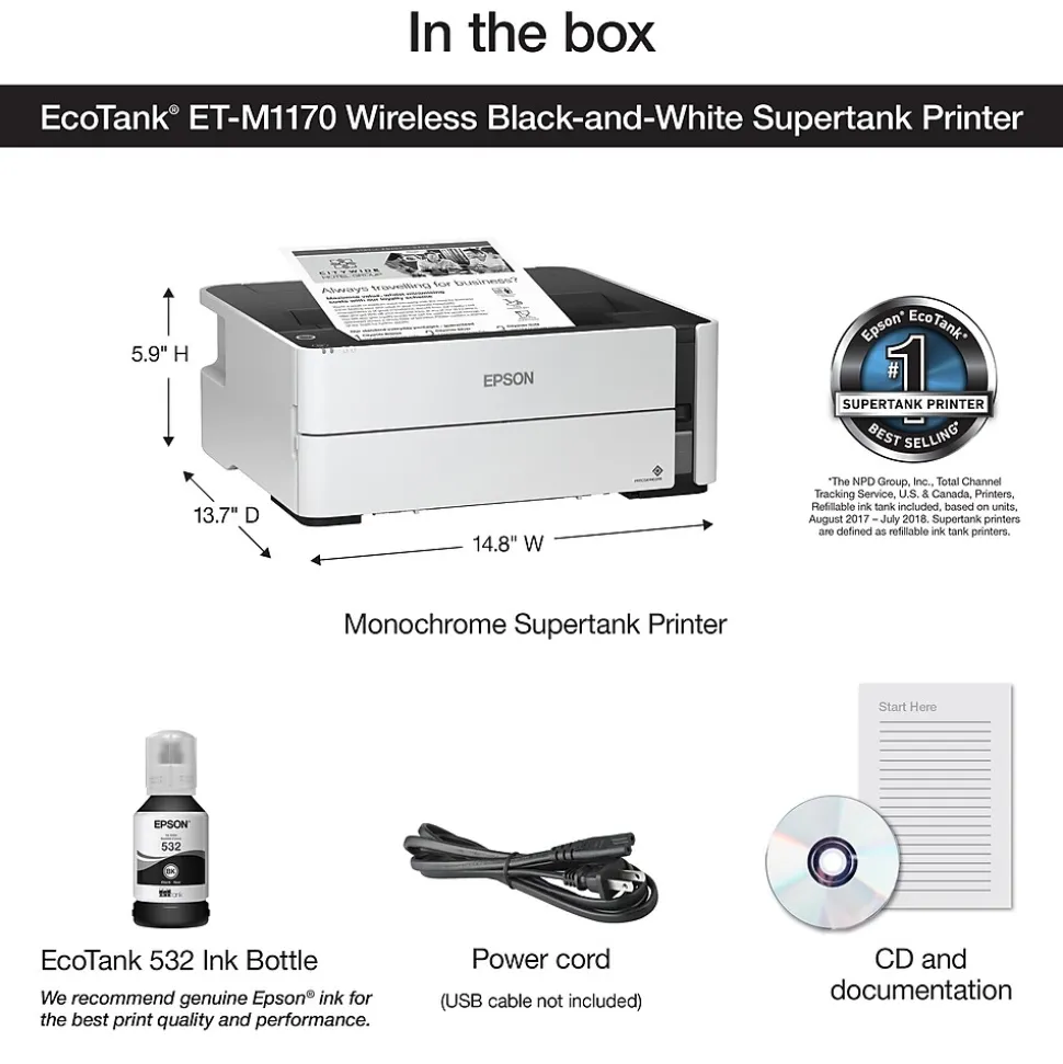 Epson EcoTank ET-M1170 Wireless Monochrome Inkjet Printer