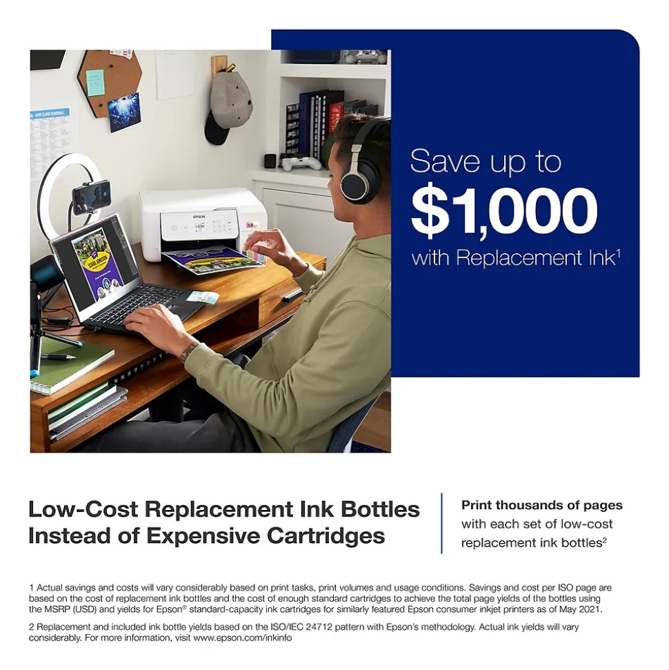 Epson EcoTank ET-2800-W Wireless Color Inkjet Printer, All-In-One Supertank, Print, Scan, Copy (9472539)