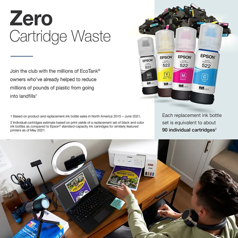 Epson EcoTank ET-2800-W Wireless Color Inkjet Printer, All-In-One Supertank, Print, Scan, Copy (9472539)