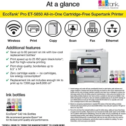 Epson EcoTank Pro 5850 Wireless Color Inkjet Printer, All-In-One Supertank, Print, Scan, Copy, Fax (9472509)