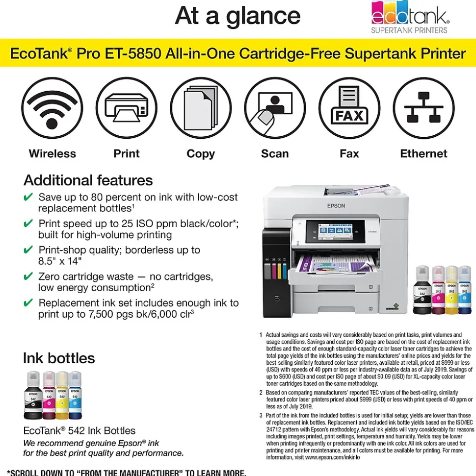 Epson EcoTank Pro 5850 Wireless Color Inkjet Printer, All-In-One Supertank, Print, Scan, Copy, Fax (9472509)