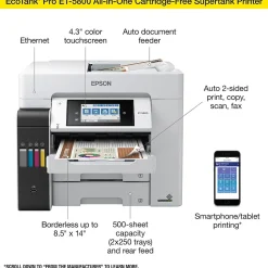 Epson EcoTank Pro ET-5800 Wireless Color Inkjet Printer, All-In-One Supertank, Print, Scan, Copy, Fax (9472508)