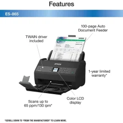 Epson ES-865 High-Speed Duplex Desktop Document Scanner (B11B250202)