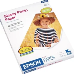 Epson Glossy Photo Paper, 8.5" x 11", 100 Sheets/Pack (EPSS041271)