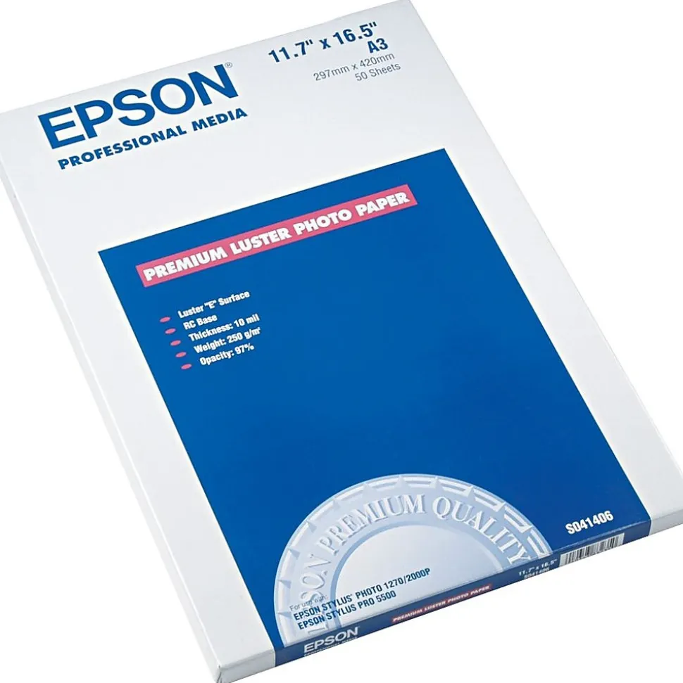 Epson Glossy Photo Paper, 11.7" x 16.54", 50 Sheets/Pack (EPSS041406)