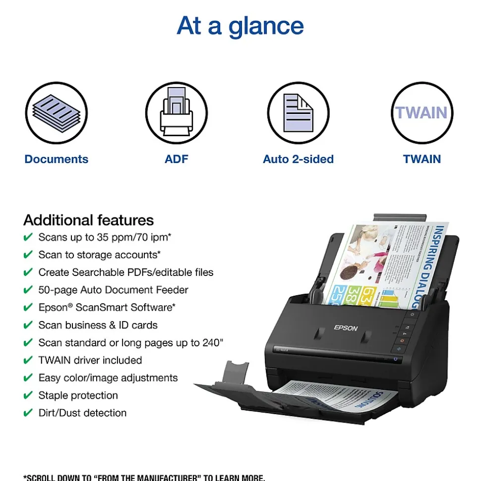 Epson WorkForce ES-400 II Duplex Document Scanner, Black (B11B261201)