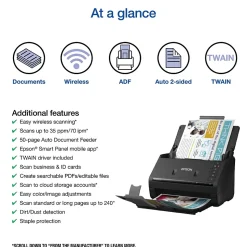 Epson WorkForce ES-500W II Wireless Duplex Document Scanner, Black (B11B263201)
