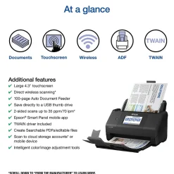 Epson WorkForce ES-580W Wireless Duplex Document Scanner, Black (B11B258201)