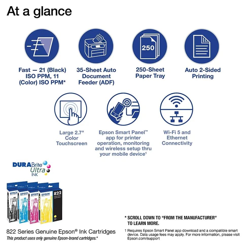 Epson WorkForce Pro WF-3820 Wireless Color Inkjet Printer, All-In-One, Print, Scan, Copy, Fax (9472526)