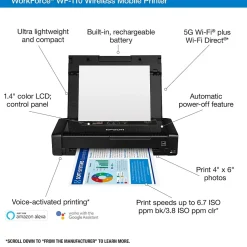 Epson WorkForce WF-110 Wireless Color Inkjet Printer, Single-Function, Print (9472520)