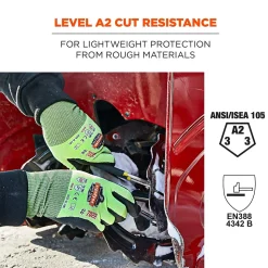 Ergodyne ProFlex 7022 Hi-Vis Nitrile Coated Cut-Resistant Gloves, ANSI A2, Dry Grip, Lime, XL, 144 Pairs (17875)