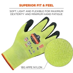 Ergodyne ProFlex 7021 Hi-Vis Nitrile Coated Cut-Resistant Gloves, ANSI A2, Wet Grip, Lime, XXL, 144 Pairs (17966)