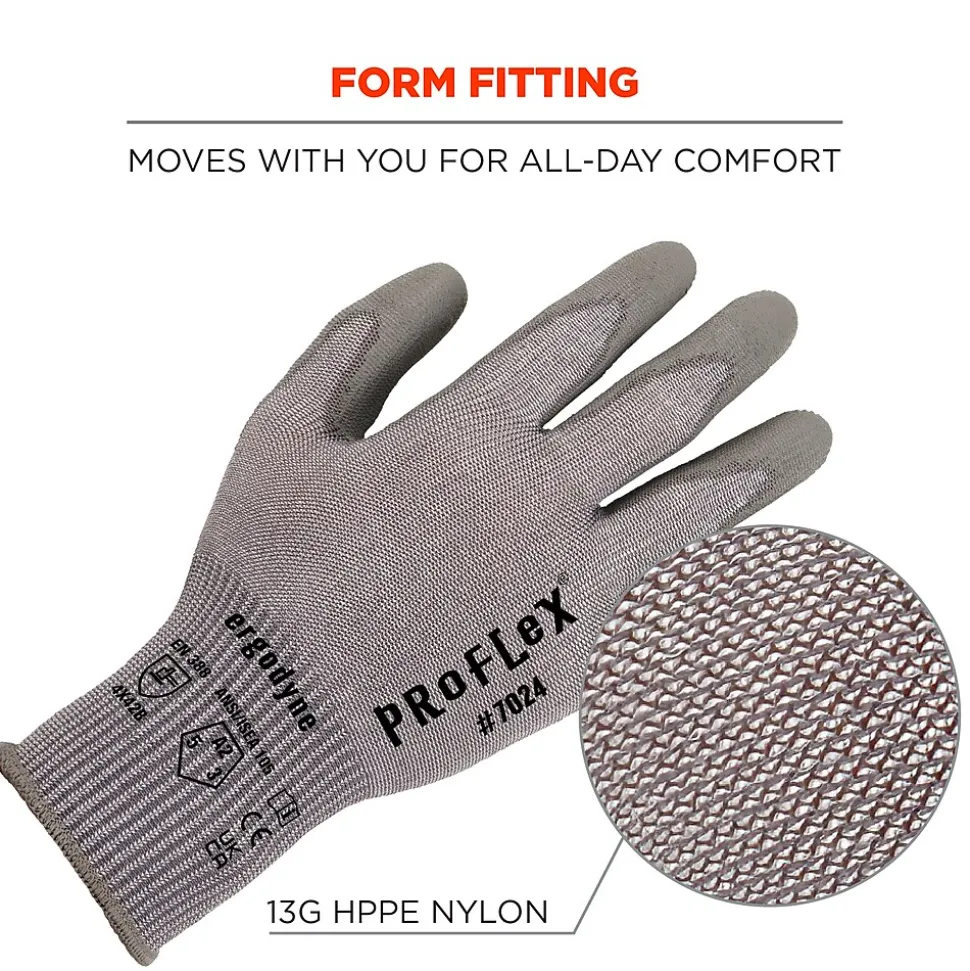 Ergodyne ProFlex 7024 PU Coated Cut-Resistant Gloves, ANSI A2, Gray, Medium, 1 Pair (10403)