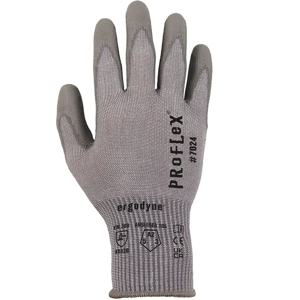 Ergodyne ProFlex 7024 PU Coated Cut-Resistant Gloves, ANSI A2, Gray, Medium, 1 Pair (10403)