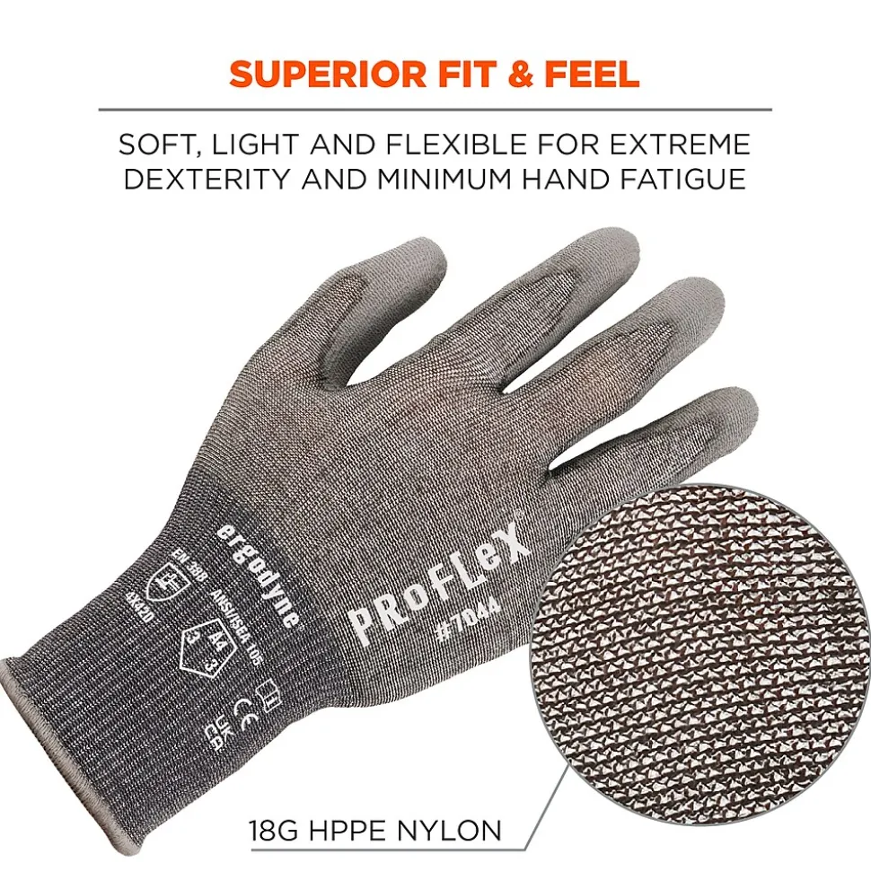 Ergodyne ProFlex 7044 PU Coated Cut-Resistant Gloves, ANSI A4, Gray, Large, 1 Pair (10494)