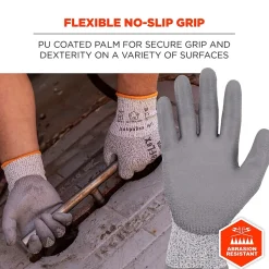 Ergodyne ProFlex 7030 PU Coated Cut-Resistant Gloves, ANSI A3, Gray, Large, 1 Pair (10464)
