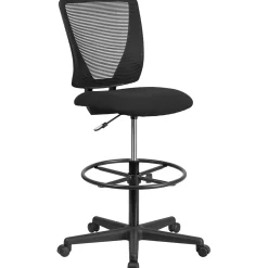 Ergonomic Mid-Back Mesh Drafting Chair with Black Fabric Seat and Adjustable Foot Ring [GO-2100-GG]
