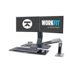 Ergotron WorkFit-A Dual Monitor Stand, Up to 24" Monitors, Black/Polished Aluminum (24-316-026)