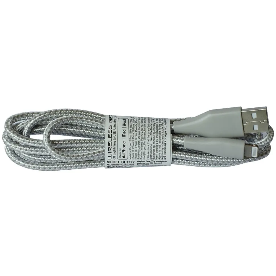 ESI Wireless Gear 6' USB-A to Lighting Power Cable, Male to Male, White/Gray (BL1772)
