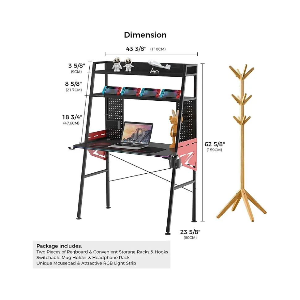 Eureka Ergonomic 43" Computer Gaming Desk, Black (GD0087-BK)